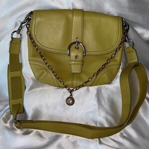 COACH Olive Green Women's Cross Body Purse with additional decorative chain